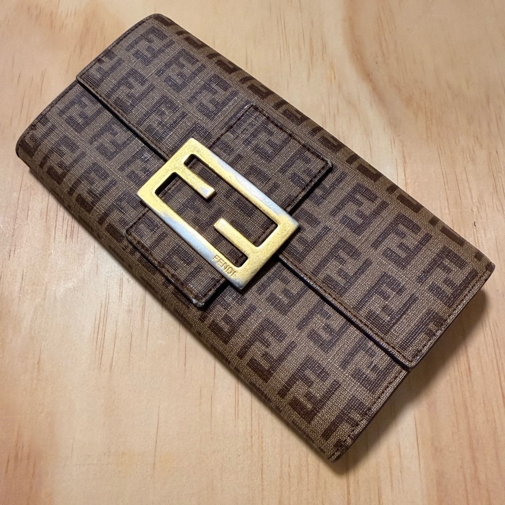 Fendi Monogram Brown Wallet with Gold Accent
